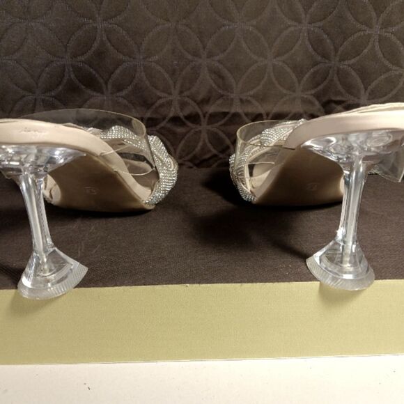 Mudd Silver Double Braid Square Toe Clear Heel Slip On Kitten Heels Sz 8… - Picture 6 of 9